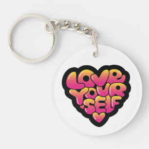 Love Yourself Typography Heart Sticker  Keychain