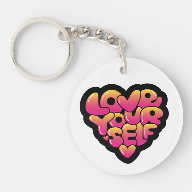 Love Yourself Typography Heart Sticker  Keychain (Front)