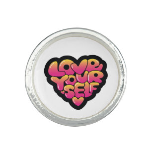 Love Yourself Typography Heart Sticker  Ring