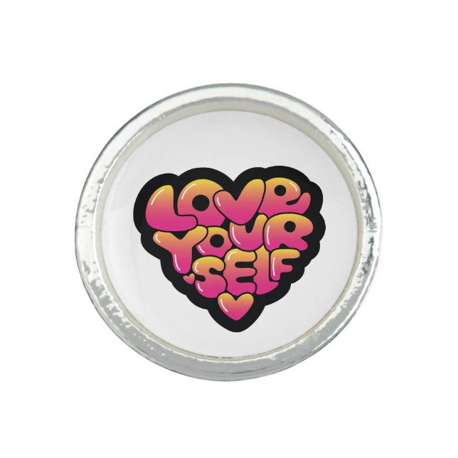 Love Yourself Typography Heart Sticker  Ring (Front)