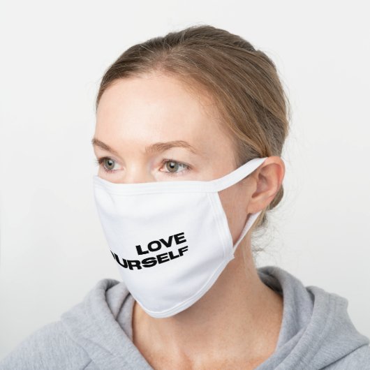 Love Yourself White Cotton Face Mask (Angled)