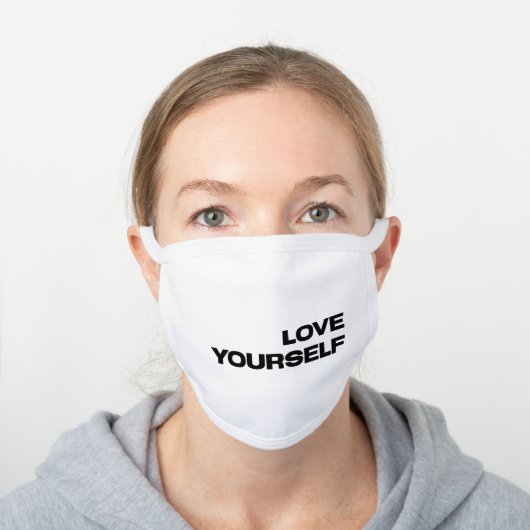 Love Yourself White Cotton Face Mask (Worn)