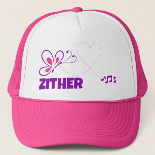 Love Zither Pink Purple Butterfly Heart Trucker Hat