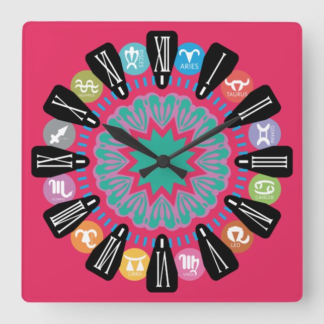 LOVE ZODIAC CLASSIC HEART MASANSER LEX SALON EPOCA SQUARE WALL CLOCK (Front)