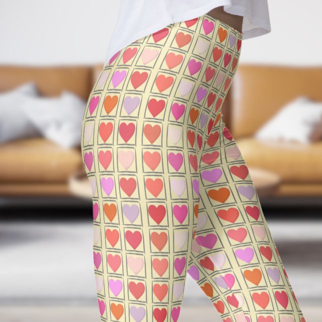 Loveable Blond Yellow Valentines Love Pattern Leggings (Valentines Love on Blond Leggings)