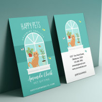 Loveable Happy Cat on Window Sill Pet Sitting  Business Card