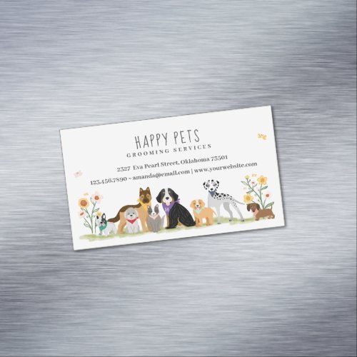 Loveable Happy Pet Family Pet Care Grooming Business Card Magnet