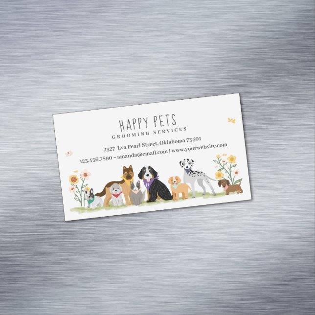 Loveable Happy Pet Family Pet Care, Grooming Business Card Magnet (In Situ)
