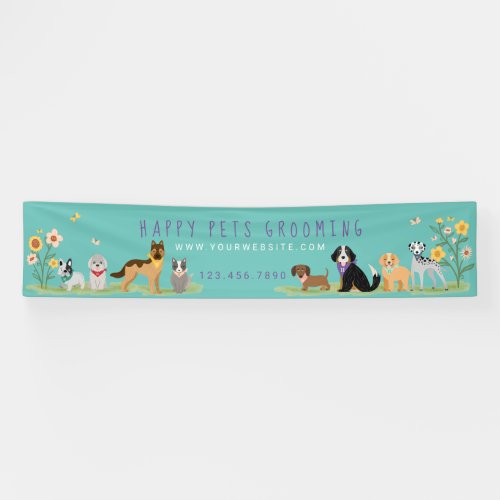 Loveable Happy Pet Family Pet Care Grooming Teal Banner
