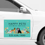 Loveable Happy Pet Family Pet Care, Grooming Teal Car Magnet