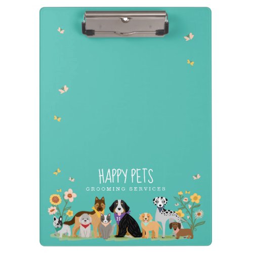 Loveable Happy Pet Family Pet Care  Grooming Teal Clipboard