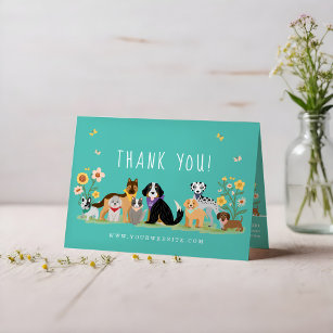 Loveable Happy Pet Family Pet Care, Grooming Teal Thank You Card
