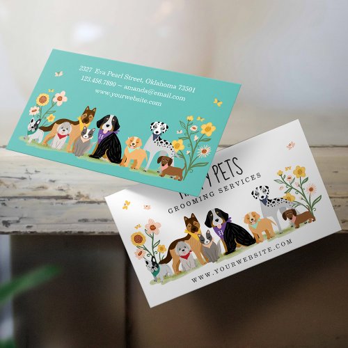 Loveable Happy Pet Family Pet Care Grooming White Business Card