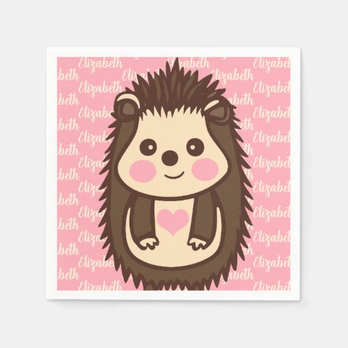 Loveable Hedgehog with Little Girls Name Napkins