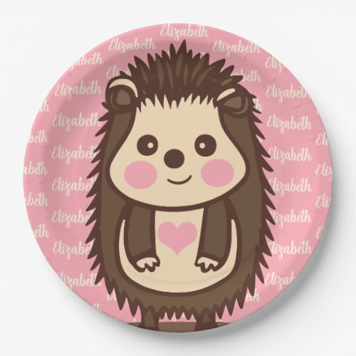 Loveable Hedgehog with Little Girls Name Paper Plates