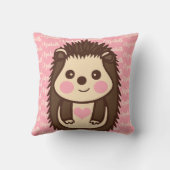 Loveable Hedgehog with Little Girl's Name Throw Pillow (Back)