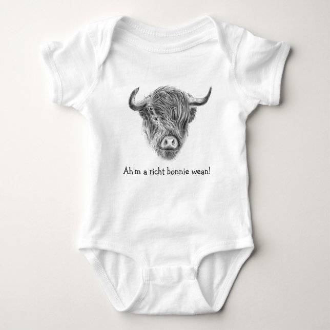 Loveable Highland Cow Baby Bodysuit (Front)