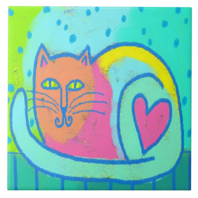 Loveable Kitty Abstract Art Ceramic Tile (Front)