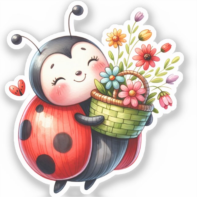 Loveable Ladybug Happy Birthday  Sticker (Front)