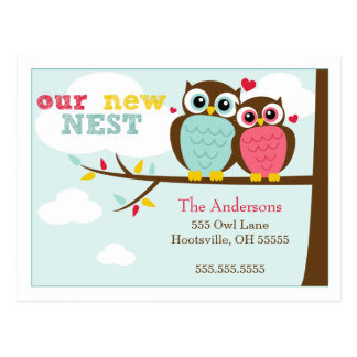 Loveable Owls Moving Announcements Postcard