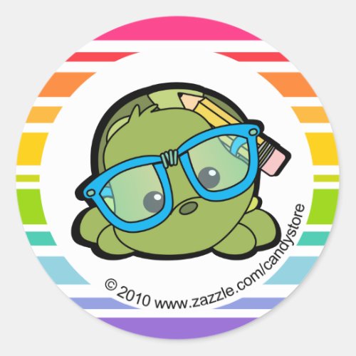 Loveable Smarty Turtle Classic Round Sticker