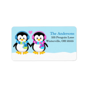 Loveable Winter Earmuff Penguins Address Labels
