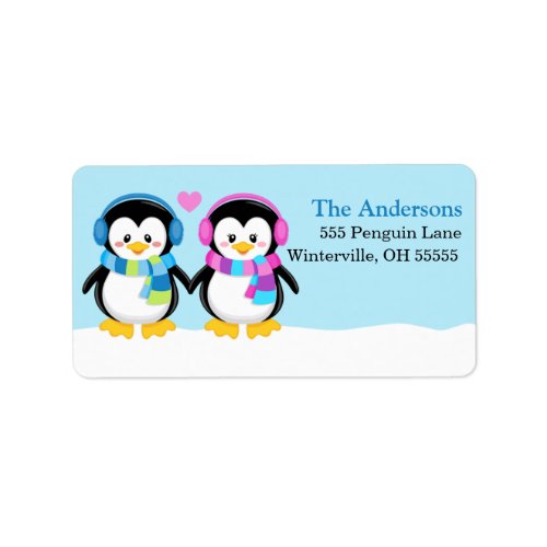 Loveable Winter Earmuff Penguins Address Labels