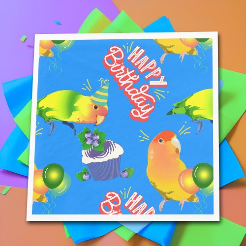 Lovebird Birthday Blue Pet Bird Theme Fun Party Napkins