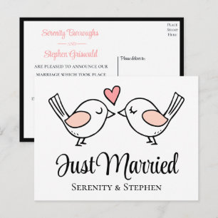Lovebird Black Love Birds Just Married Wedding Announcement Postcard
