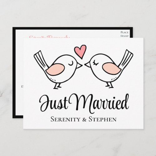 Lovebird Black Love Birds Just Married Wedding Announcement Postcard