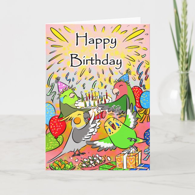 Lovebird budgie cockatiel parrotlet happy birthday card (Front)