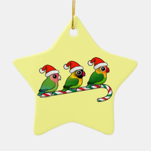 Lovebird Candy Cane Ceramic Ornament