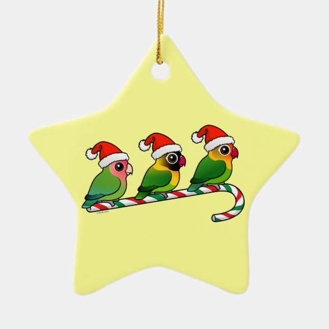 Lovebird Candy Cane Ceramic Ornament (Front)
