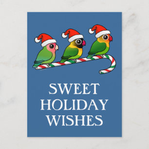 Lovebird Candy Cane Holiday Postcard