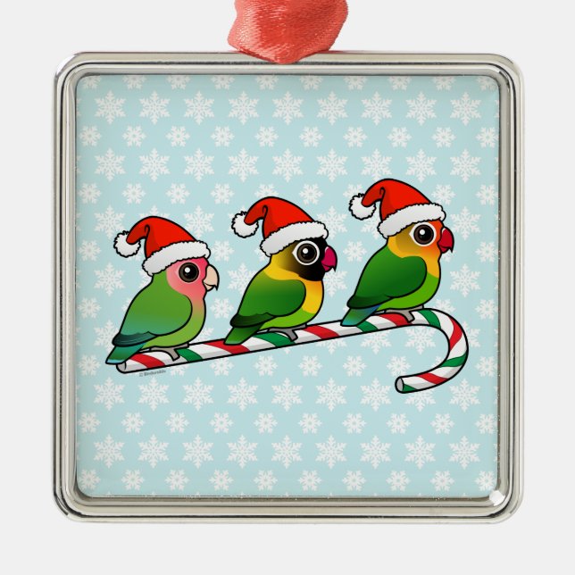 Lovebird Candy Cane Metal Ornament (Front)