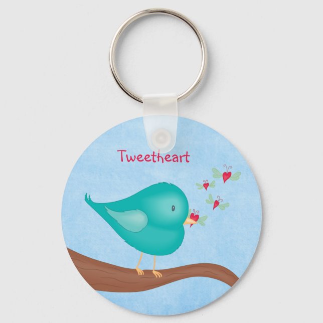 Lovebird catching a Lovebug Keychain (Front)