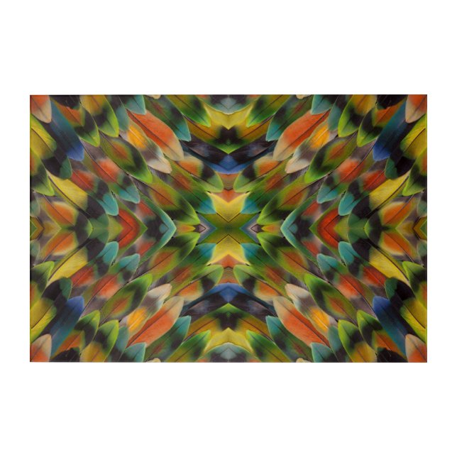 Lovebird feather kaleidoscope acrylic print (Front)