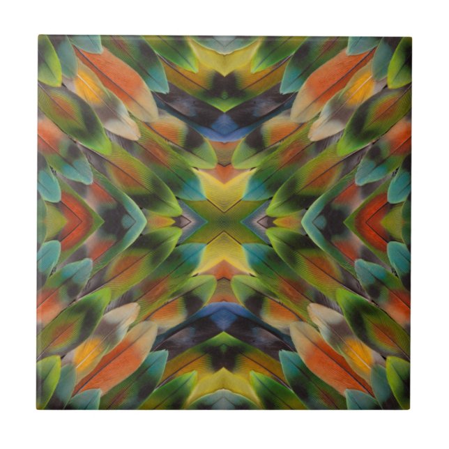 Lovebird feather kaleidoscope ceramic tile (Front)