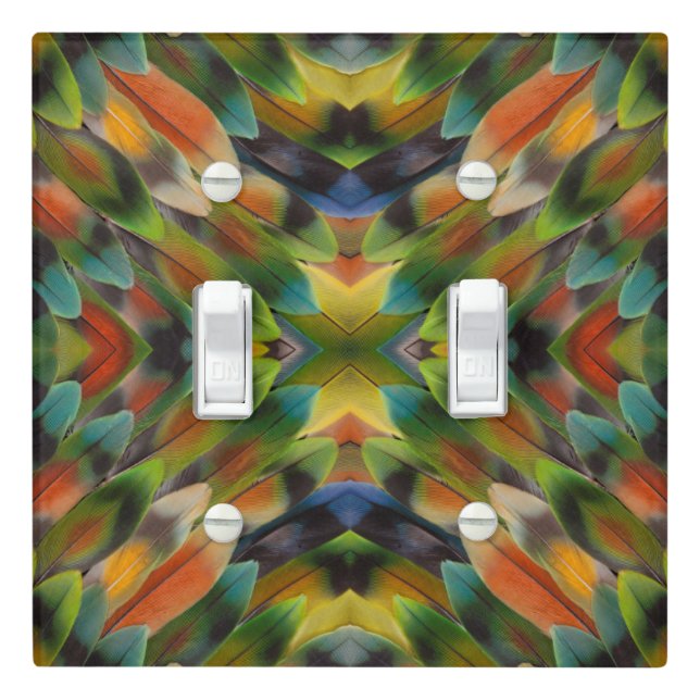 Lovebird feather kaleidoscope light switch cover (In Situ)