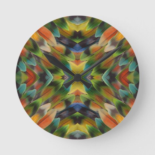 Lovebird feather kaleidoscope round clock