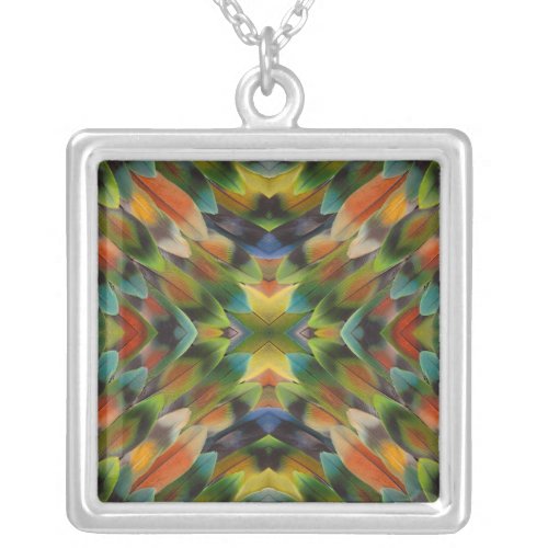 Lovebird feather kaleidoscope silver plated necklace