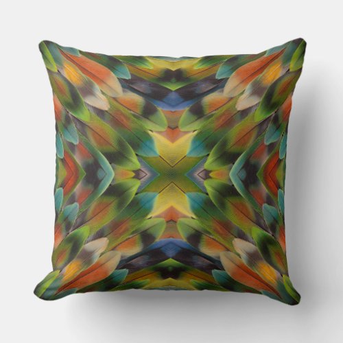 Lovebird feather kaleidoscope throw pillow