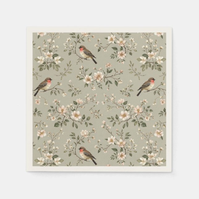 LoveBird Floral Cocktail Napkin (Front)
