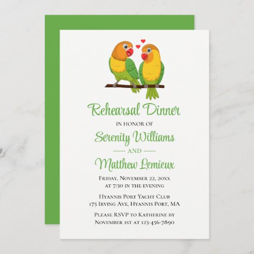 Lovebird Green Yellow Love Birds Rehearsal Dinner  Invitation