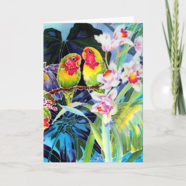 LOVEBIRD Greeting CARD with Orchids (Front)