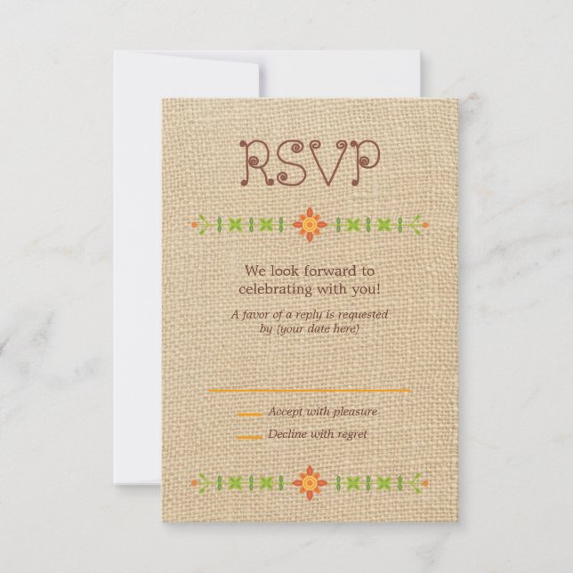 Lovebird Owls on Burlap Wedding RSVP (Front)