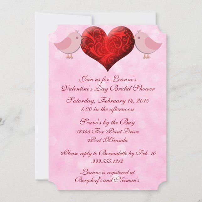Lovebird Valentine's Day Bridal Shower Invitations (Front)