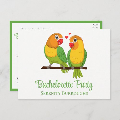Lovebird Yellow Green Love Birds Bachelorette  Invitation Postcard
