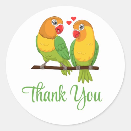 Lovebird Yellow Green Love Birds Wedding Thank you Classic Round Sticker