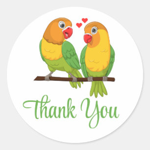 Lovebird Yellow Green Love Birds Wedding Thank you Classic Round Sticker